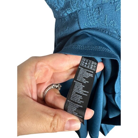 Teal Floral Jacquard Sleeveless Mini Dress Keyhole Back Womens S - Picture 3 of 5